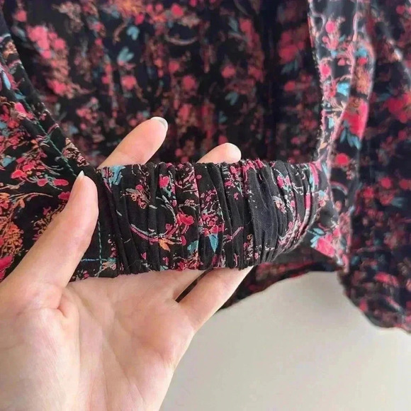 Free People Monica Top, Floral Open Back Puff Sleeve Cinched Waist Blouse Med - Picture 14 of 16